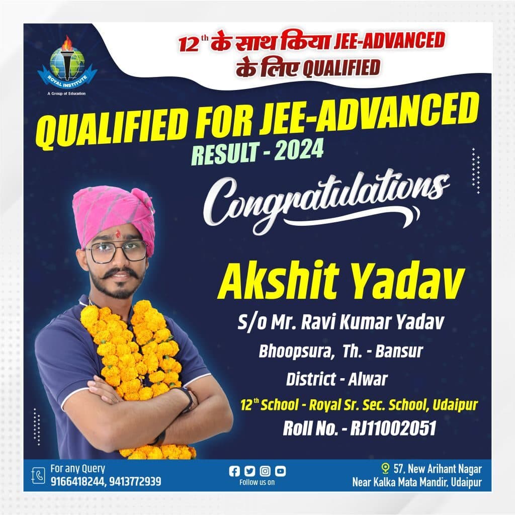 Royal Institute student celebrates qualifying for JEE Advanced in 2024