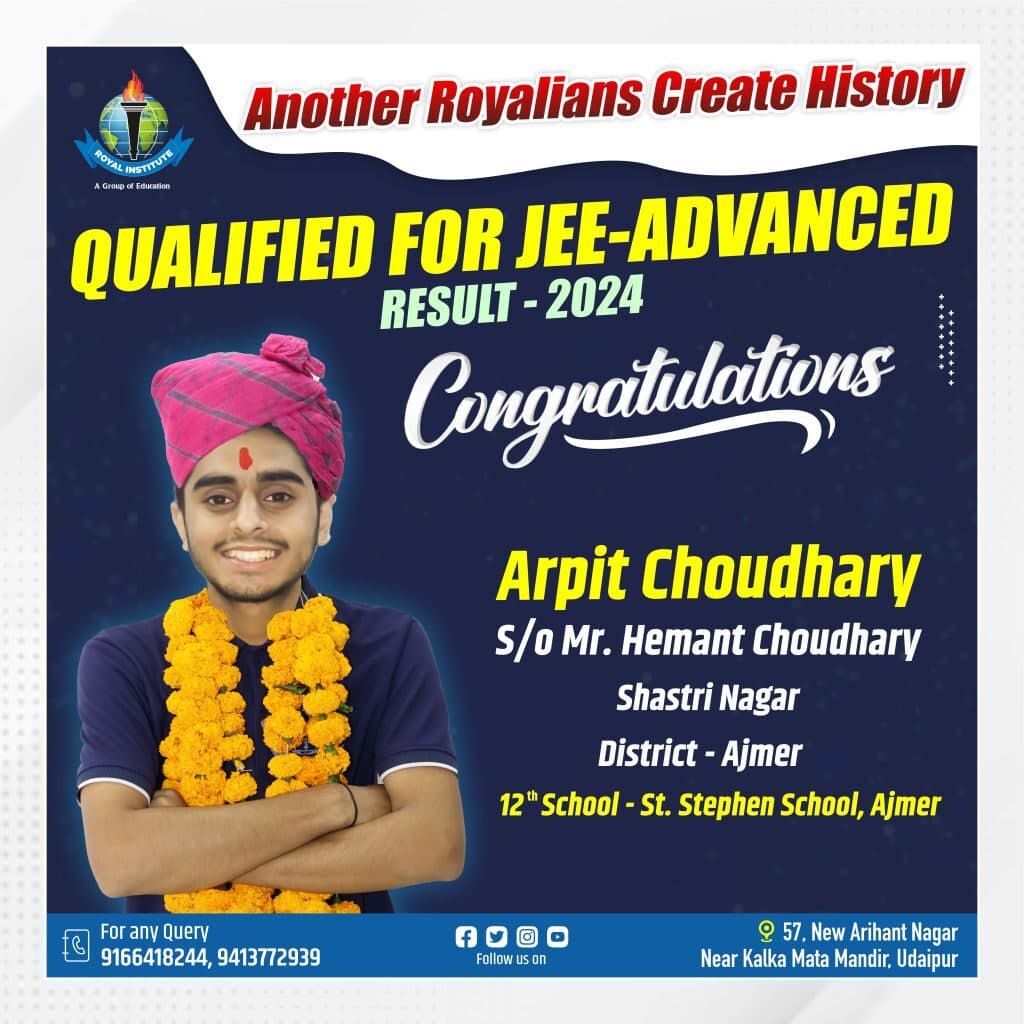 Royal Institute student celebrates qualifying for JEE Advanced in 2024